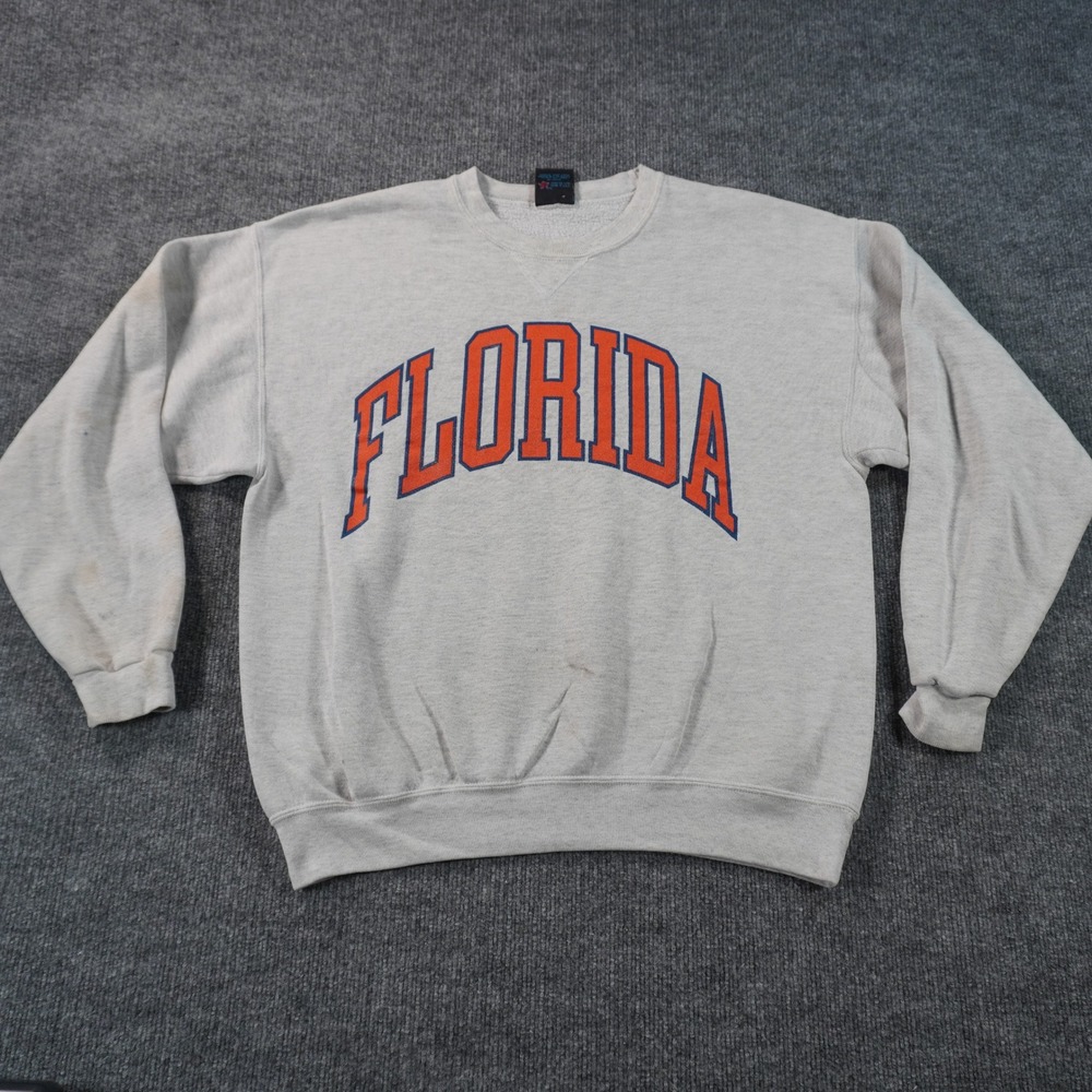 Vintage Soffe Florida Sweatshirt Men L Gray Collegiate Graphic Pullover USA Made